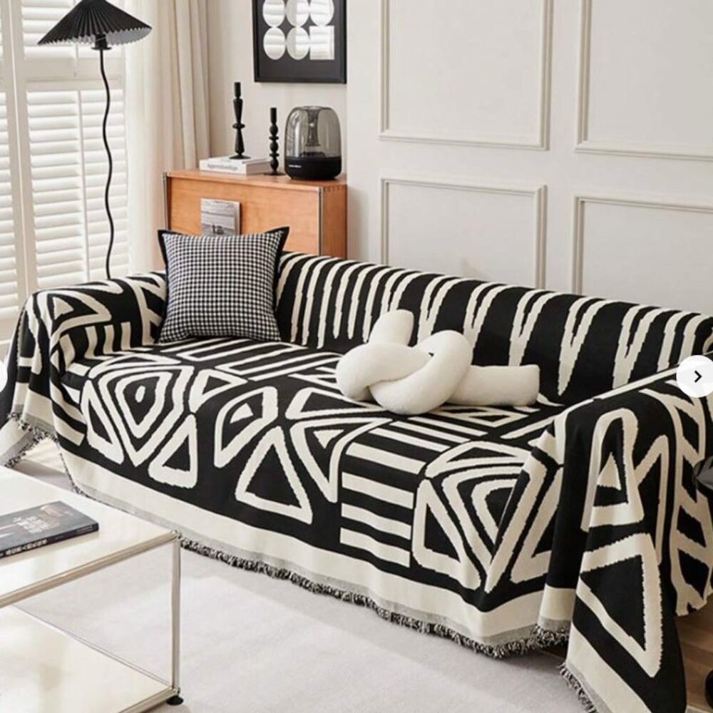1pc Geometric Fringe Border Sofa Cover, Sofa Towel Covers All-Inclusive